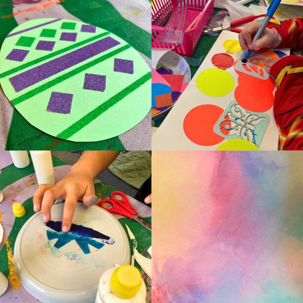 Craft activities, sand art, stencil, tie dye craft and foil printing for kids